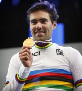 Born Italia Tom Dumoulin medaglia d'oro prova a tempo del campionato del Mondo su strada uomini 2017 il 20 settembre 2017 a Bergen, Norvegia